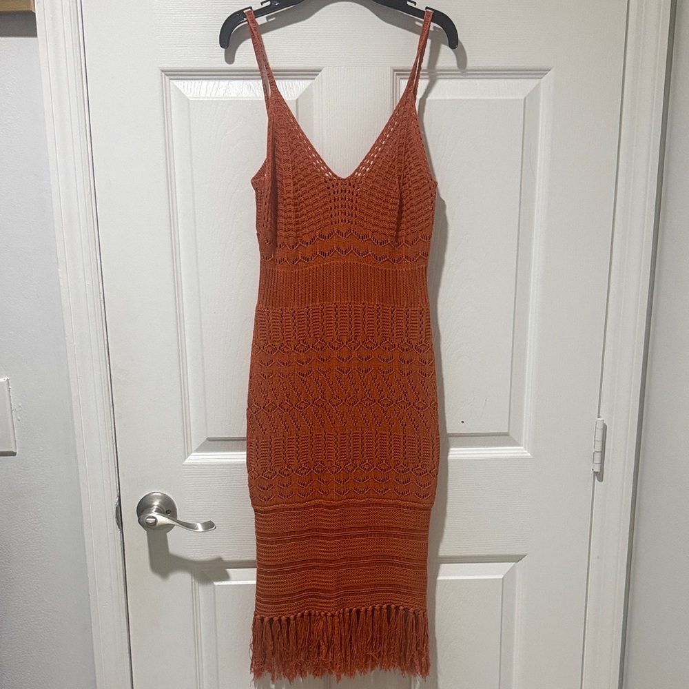 Lulu's Terracotta Knit Midi Dress